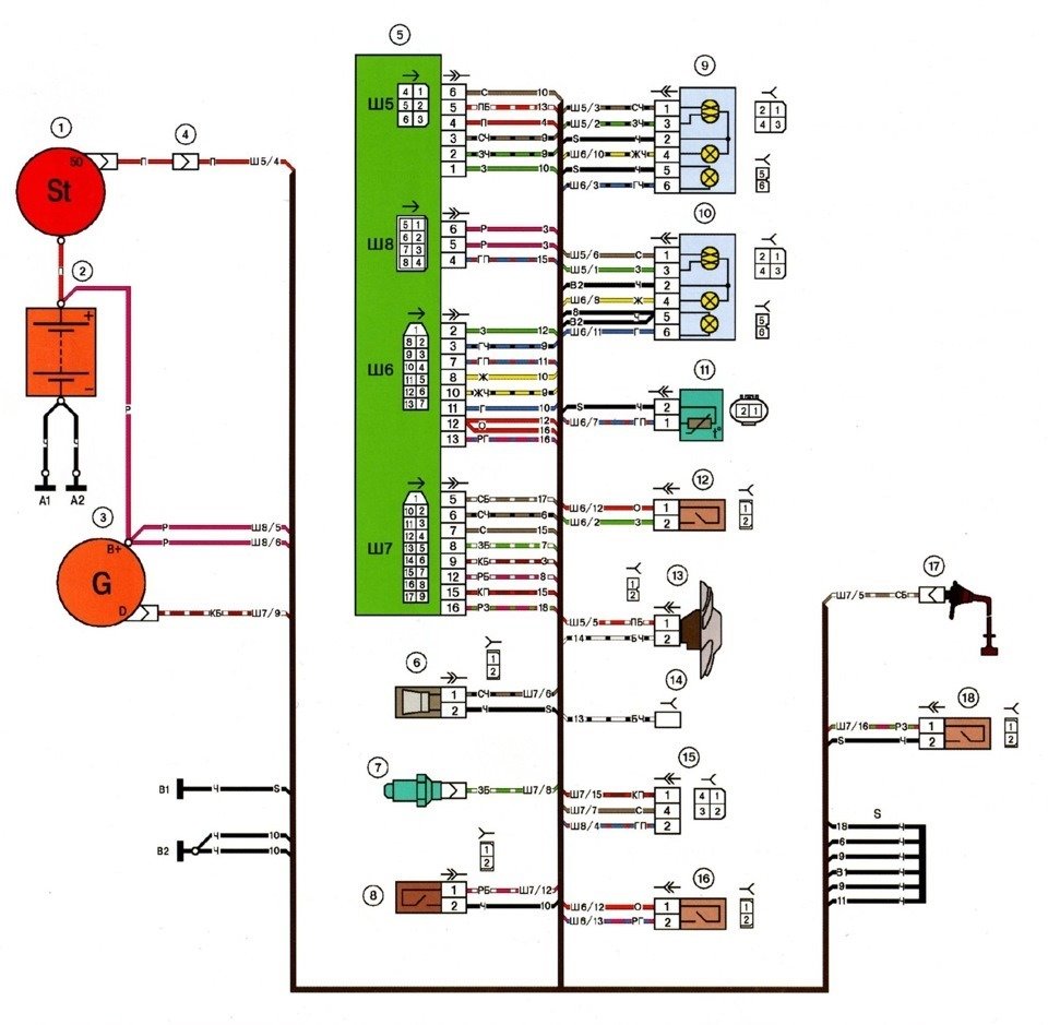 Схема электрооборудования автомобиля ваз-2115