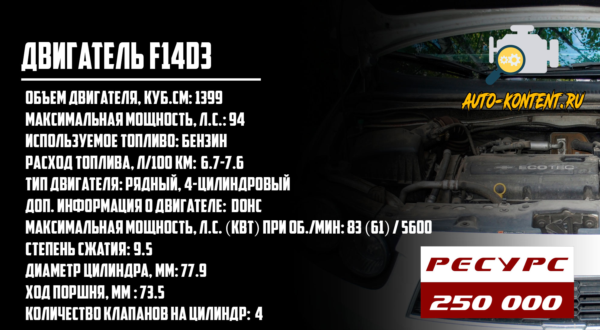 Технические характеристики f14d3 1,4 л/94 л. с.